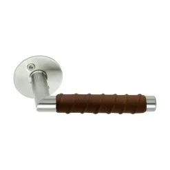 Kastrup 04 Door Handle Leather Barrel, Stainless Steel/Brown