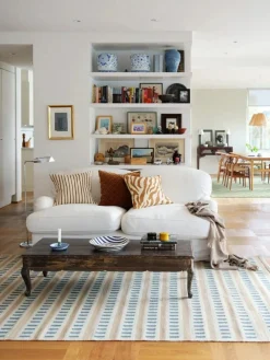 Ladakh Wool Rug 180x270 cm, Sky Blue / Light Beige