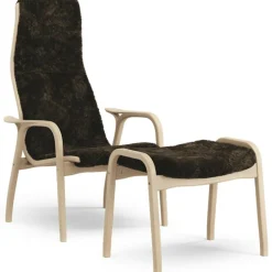 Lamino Armchair With Footstool Sheepskin, Black / Lacquered Beech