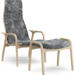 Lamino Armchair With Footstool Sheepskin, Black / Lacquered Beech