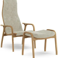 Lamino Armchair With Footstool Sheepskin, Sahara / Oiled Oak