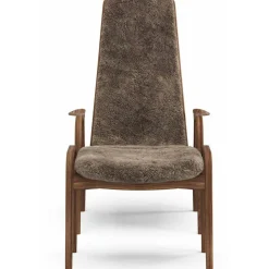 Lamino Armchair With Footstool, Natural lacquered Walnut / Sheepskin Moonlight