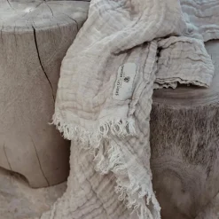 Linen Throw 130x170 cm, Off-white / Desert Beige