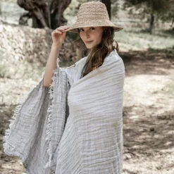 Linen Throw 130x170 cm, Off-white / Desert Beige