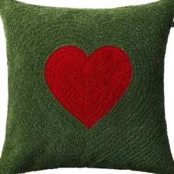 Love Cushion Cover Bouclé 50x50 cm, Forest Green / Red