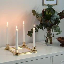 Lucia Candlestick for 4 Candles, Brass