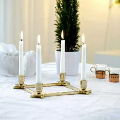 Lucia Candlestick for 4 Candles, Brass