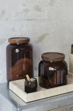 Luna Glass Jar With Lid 13 cm, Brown