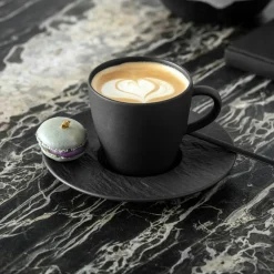 Manufacture Rock Coffee Cup With Saucer, Black