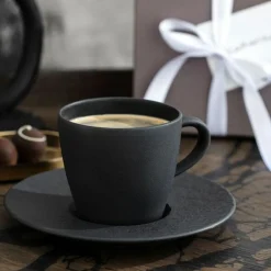 Manufacture Rock Coffee Cup With Saucer, Black