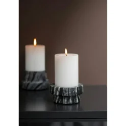 MARBLE Candle Holder Low, Black/Grey