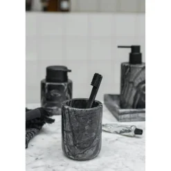 Marble Toothbrush Holder, Black/Grey