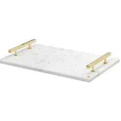 Marbletray with Handles, White / Brass