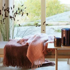 Mohair Blanket Rolled Fringe 130x170 cm, Olive Green