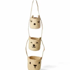 Raffia Hanging Storage With Animal Heads, Natural