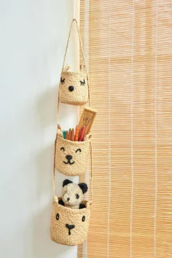 Raffia Hanging Storage With Animal Heads, Natural