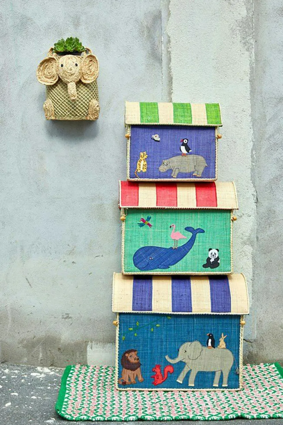 Raffia Toy Storage 3-pack, Pink Jungle