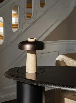 Reverse Table Lamp, Travertine / Bronzed Brass