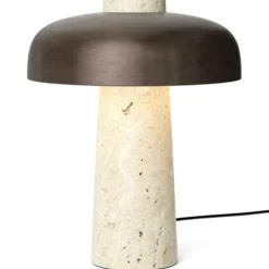 Reverse Table Lamp, Travertine / Bronzed Brass