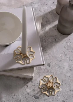 Rose Candlestick, Polished Brass