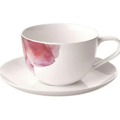 Rose Garden Breakfast Cup With Saucer, White