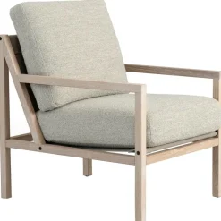 Seventy Five Wood Armchair, White Pigmented Oak / Bouclé Sand