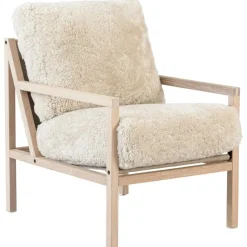Seventy Five Wood Armchair, White Pigmented Oak / Bouclé Sand