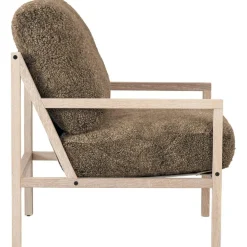 Seventy Five Wood Armchair, White Pigmented Oak / Bouclé Sand