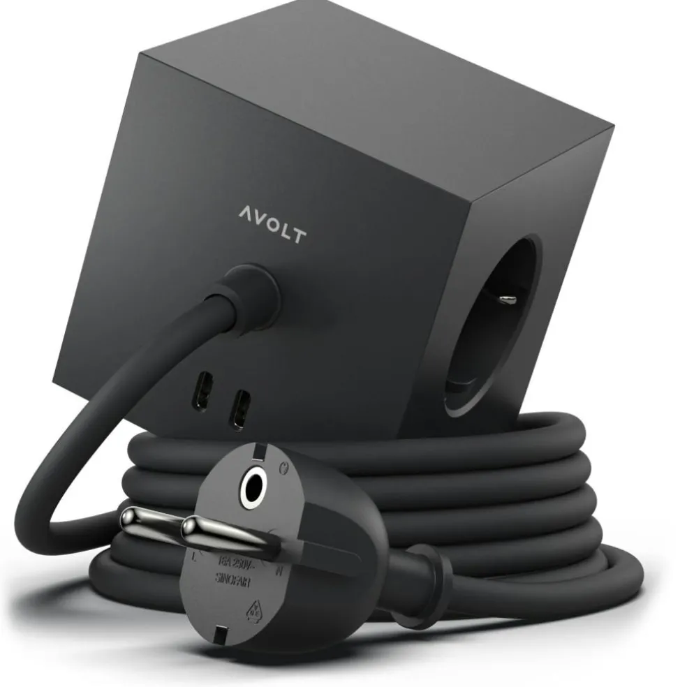 Square 1 Extension Cord With USB-C / Magnet 1,8 m, Stockholm Black