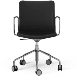 Stella Chair With Wheel Adjustable , Chrome / Dark Brown