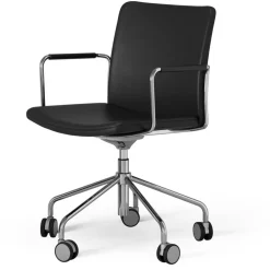 Stella Chair With Wheel Adjustable , Chrome / Dark Brown