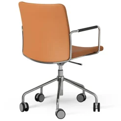 Stella Chair With Wheel Adjustable , Chrome / Dark Brown