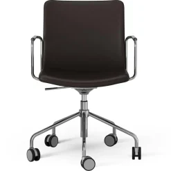 Stella Chair With Wheel Adjustable , Chrome / Dark Brown
