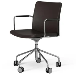 Stella Chair With Wheel Adjustable , Chrome / Dark Brown