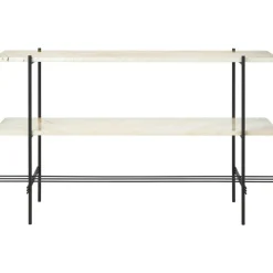TS Console Side Table 120x30x72 cm, Black / Neutral white Travertine