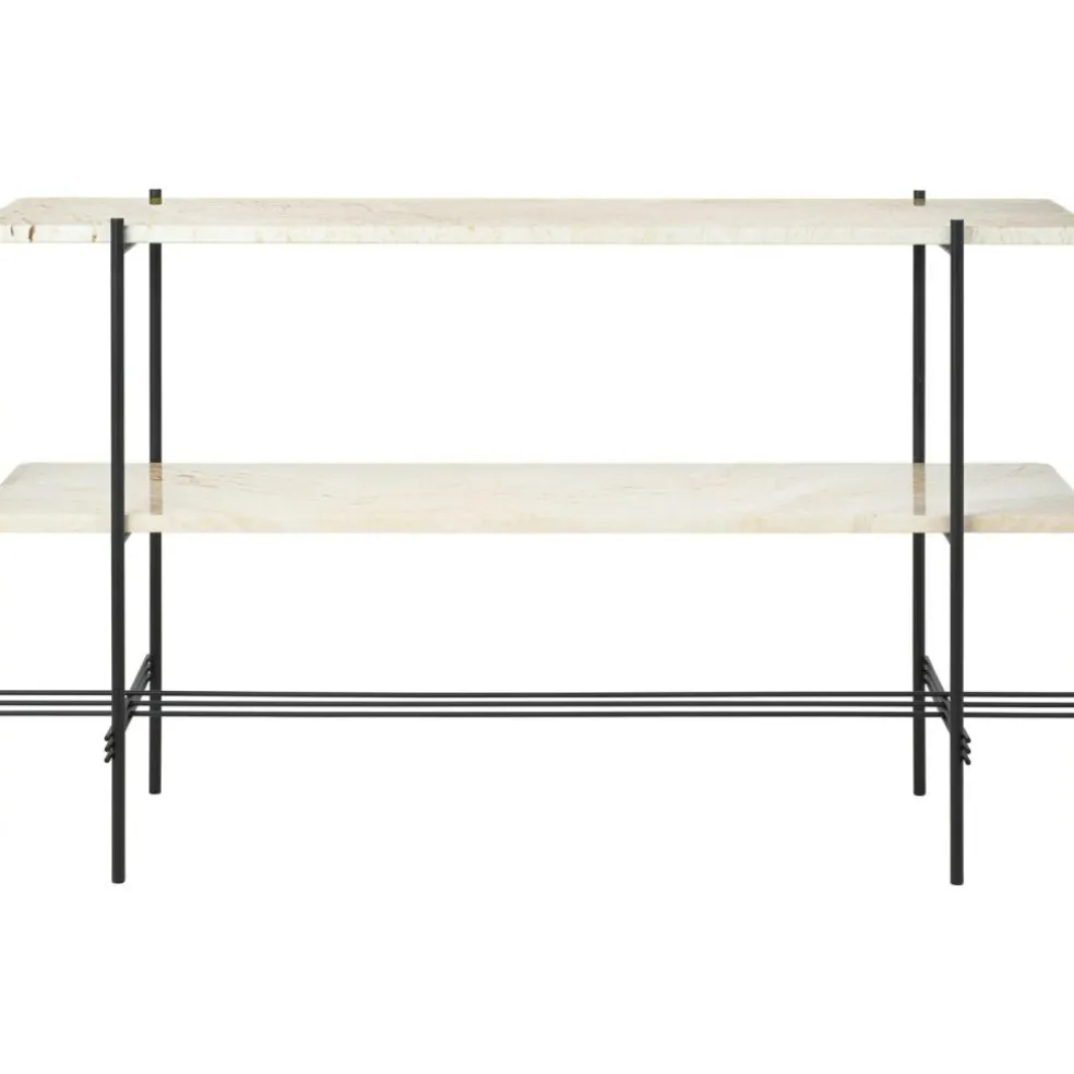 TS Console Side Table 120x30x72 cm, Black / Neutral white Travertine