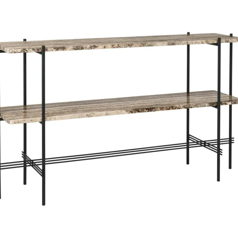 TS Console Side Table 120x30x72 cm, Black / Neutral white Travertine