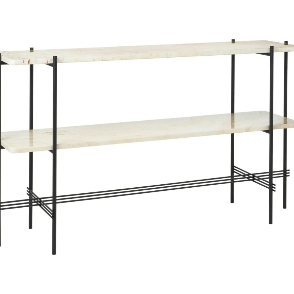TS Console Side Table 120x30x72 cm, Black / Neutral white Travertine