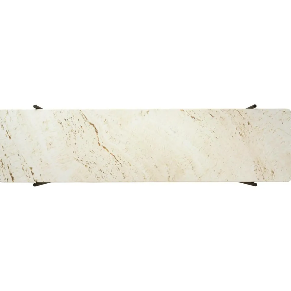 TS Console Side Table 120x30x72 cm, Black / Neutral white Travertine