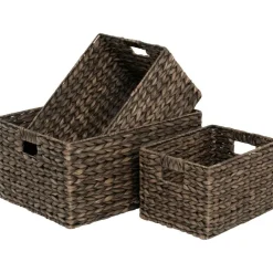 Water Hyacinth Baskets Brown 3-pack, L